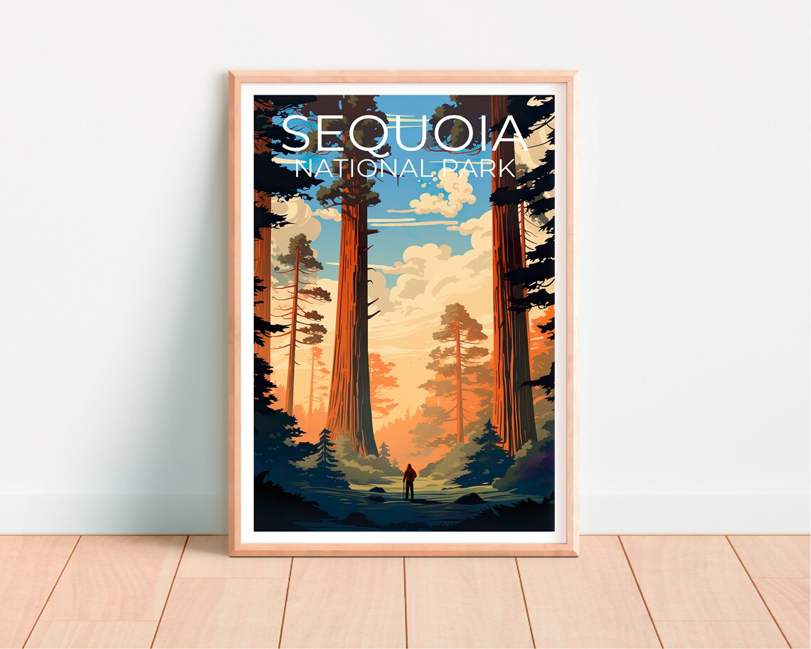 Sequoia National Park Giant Redwood Trees Hiker Forest Travel Poster - Image 4