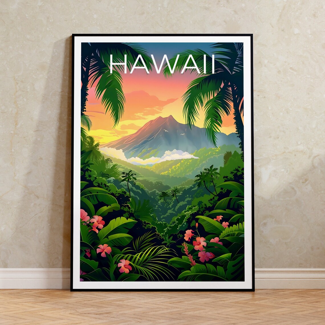Hawaii Travel Poster, Tropical Island Hiking Print