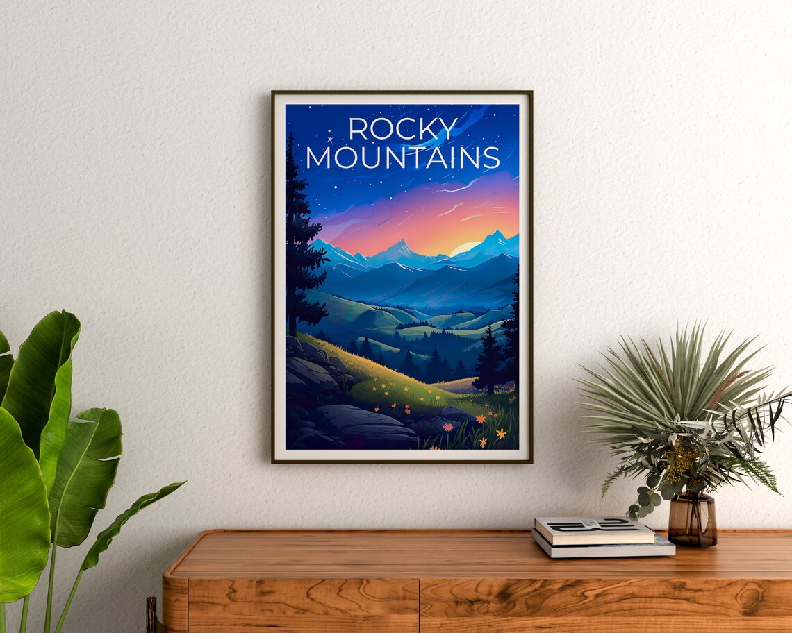 Rocky Mountains Sunset Starry Sky Wildflower Meadow View Travel Poster - Image 3