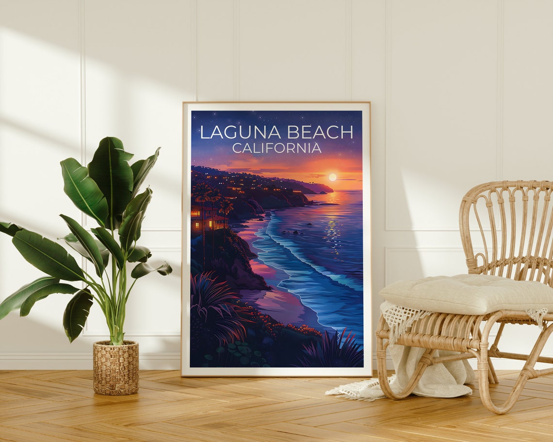 Laguna Beach California Coastal Sunset Waves Cliffside Travel Poster - Image 2