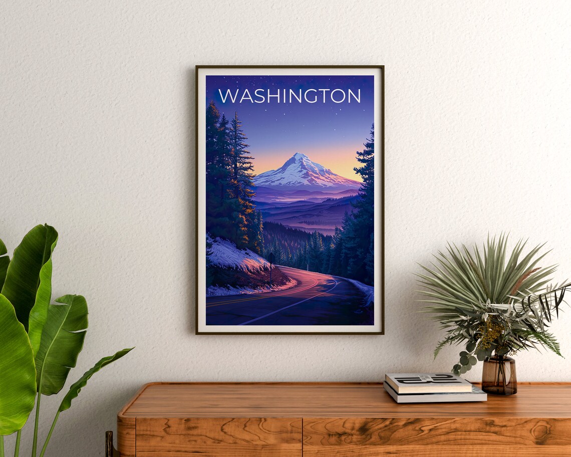 Washington State and Mount Hood Travel Poster - Image 3