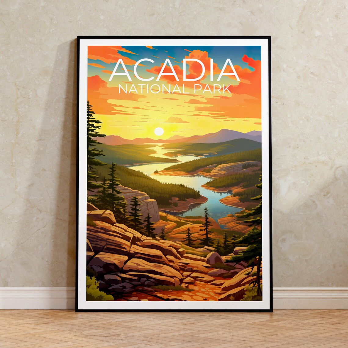 Acadia Park Travel Poster, Maine Nature Print