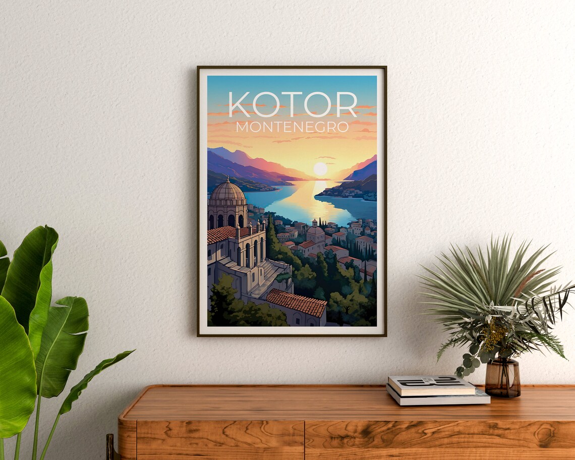 Kotor Montenegro Bay Sunset Old Town Dome Harbor View Travel Poster - Image 3