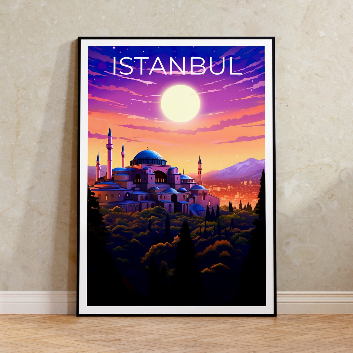 Istanbul Hagia Sophia Sunset Moonlit Dome Skyline Turkey Poster