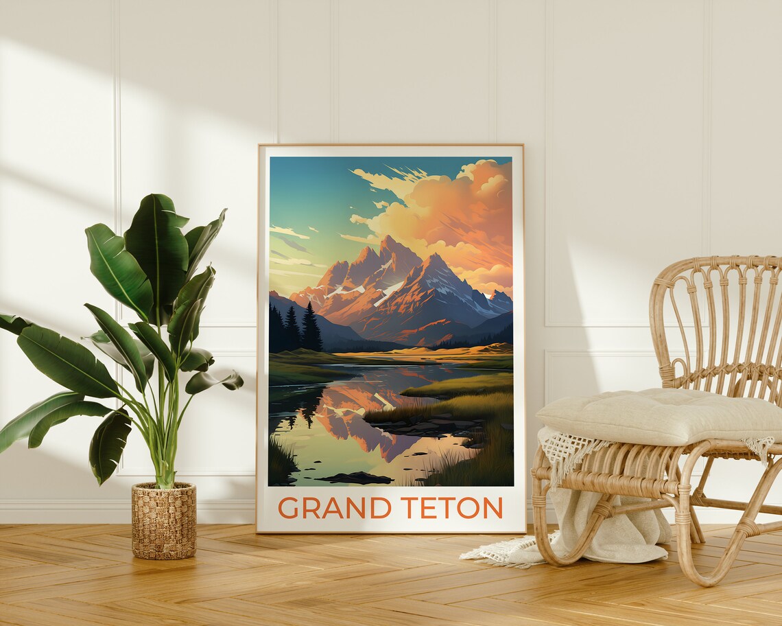 Grand Teton Travel Poster, Wyoming Mountain Print - Image 2