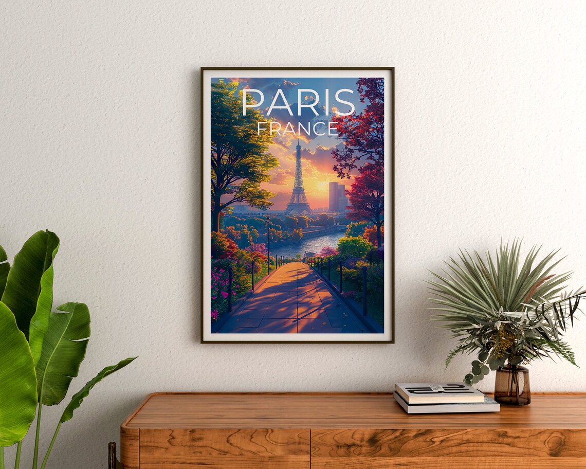 Paris France Eiffel Tower Sunrise Riverside Park Avenue Travel Poster - Image 3