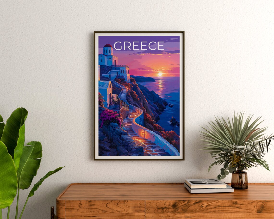Greece Greek Island Travel Poster, Mediterranean Art Print - Image 3