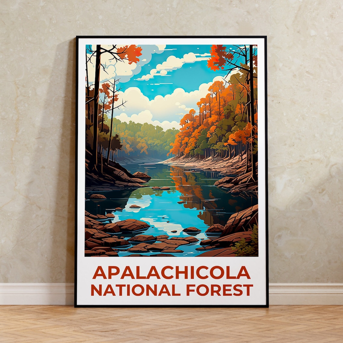 Apalachicola National Forest Florida River Autumn Trees Travel Poster
