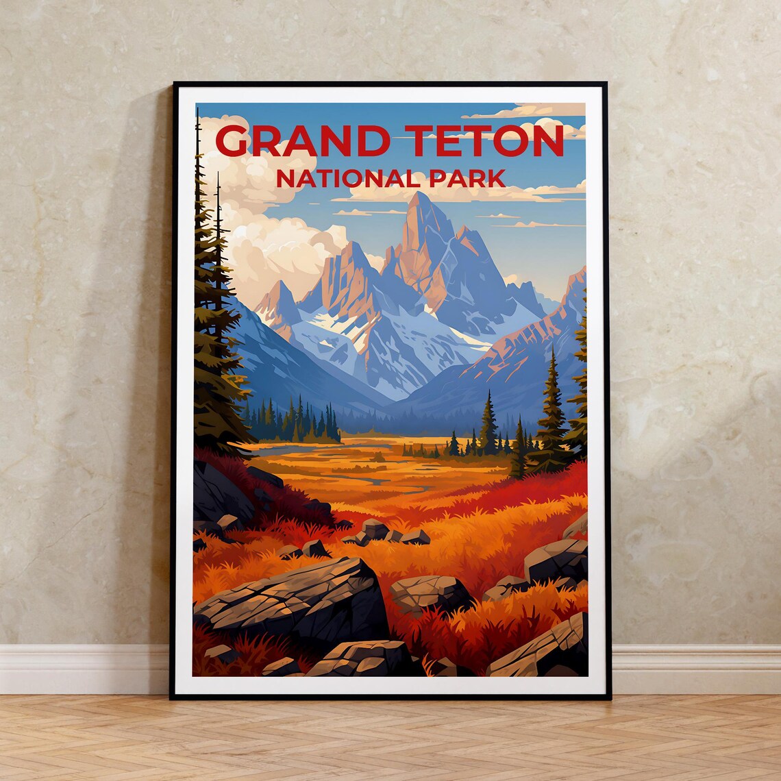 Grand Teton Travel Poster, Wyoming Nature Wall Art Print