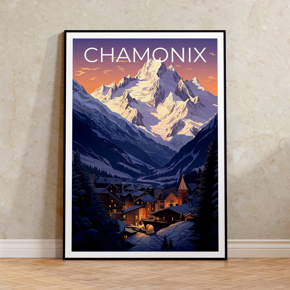 Chamonix Travel Poster, France Ski Resort Print