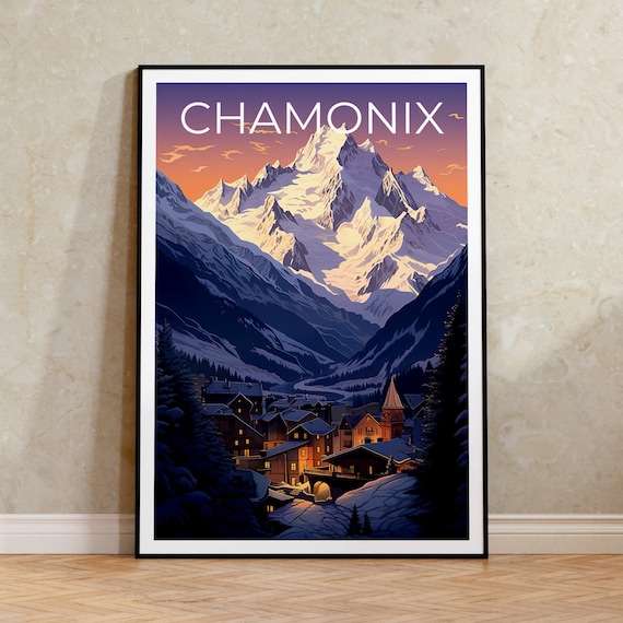 Chamonix Travel Poster, France Ski Resort Print