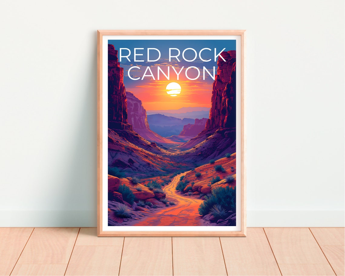Red Rock Canyon Nevada Sunset Desert Cliffs Winding Trail View Poster - Image 4