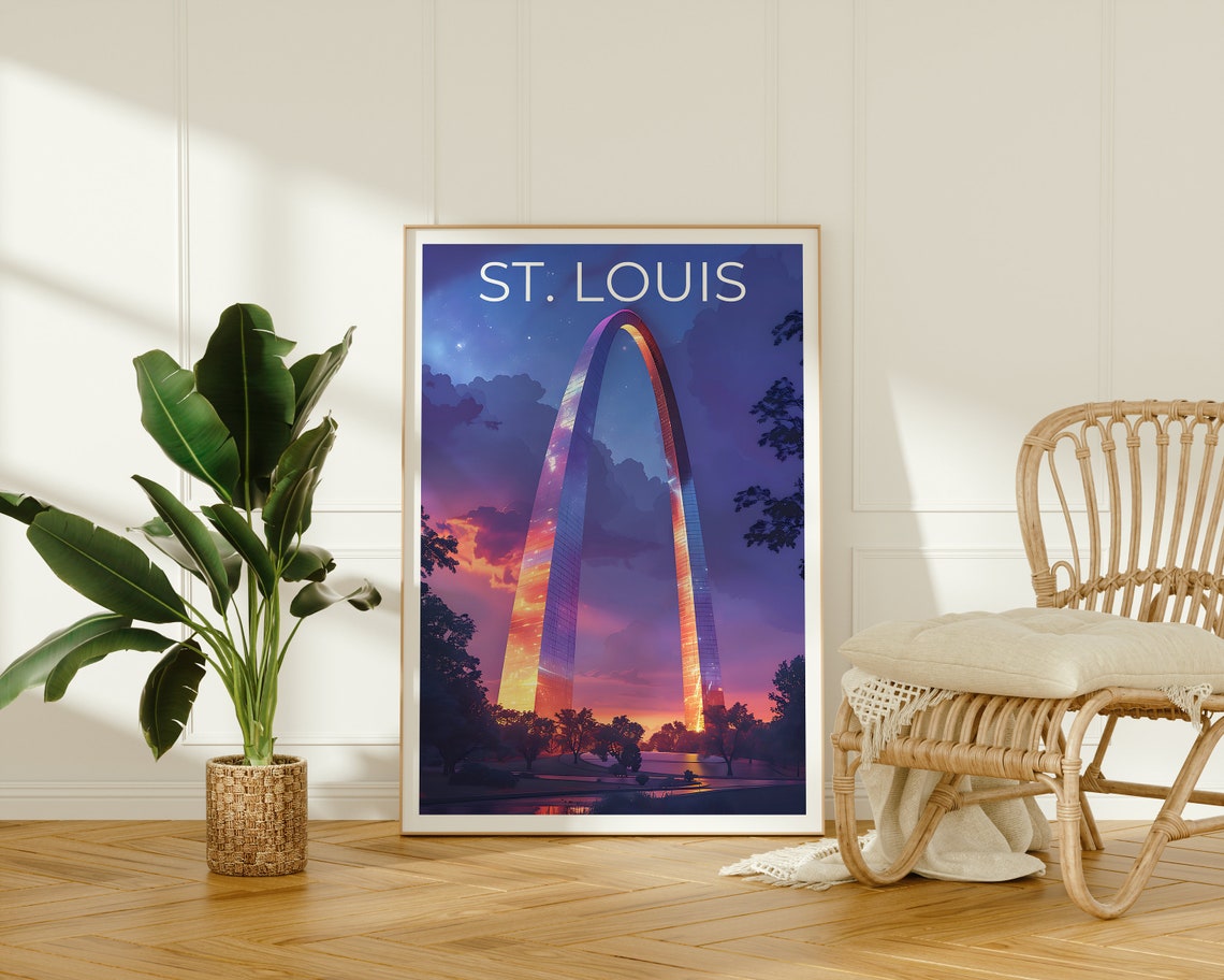 St Louis Gateway Arch Sunset City Skyline Landmark View Poster - Image 2