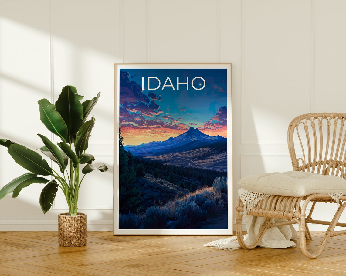 Idaho Mountain Dusk Winding Valley Road Crescent Moon Sunset Poster - Image 3