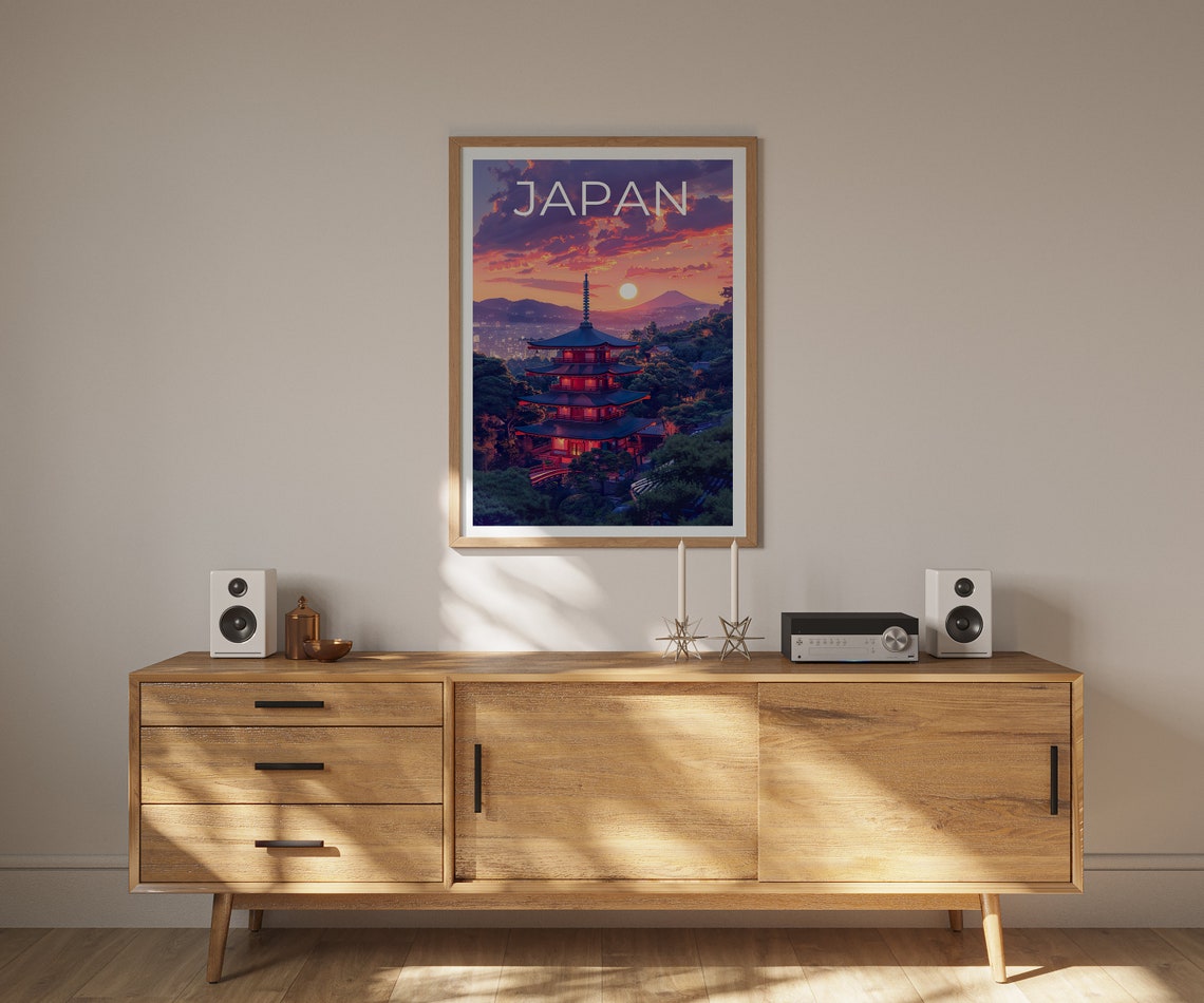 Japan Kyoto Pagoda Sunset Temple Forest Evening View Travel Poster - Image 2