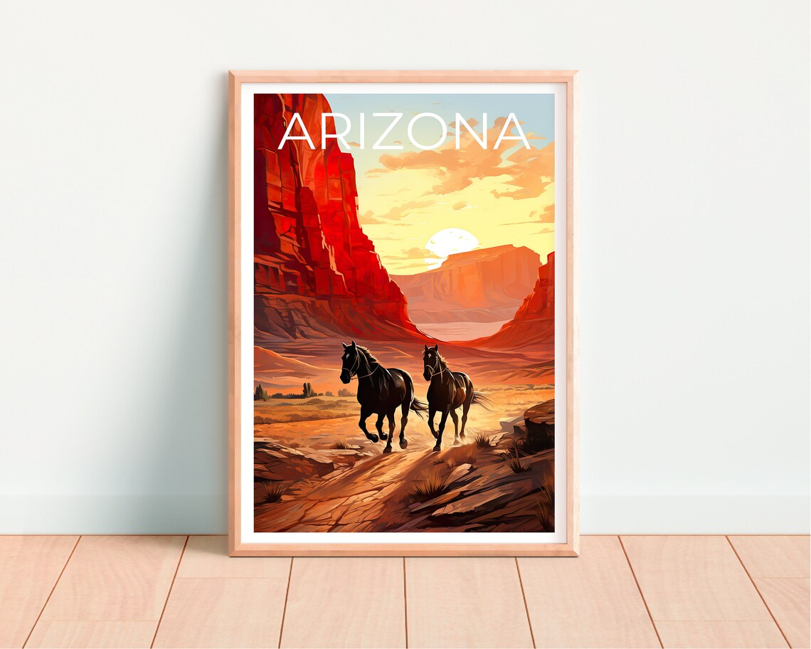 Arizona Horses Red Rock Canyon Sunset Wild West Travel Poster - Image 4