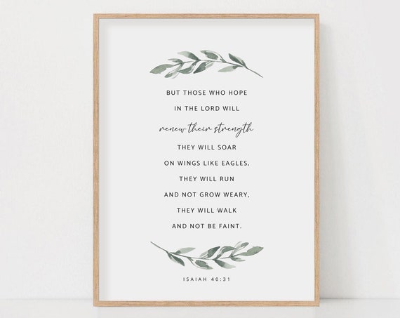 Isaiah 40:31 Bible Verse Watercolor Botanical Art Print