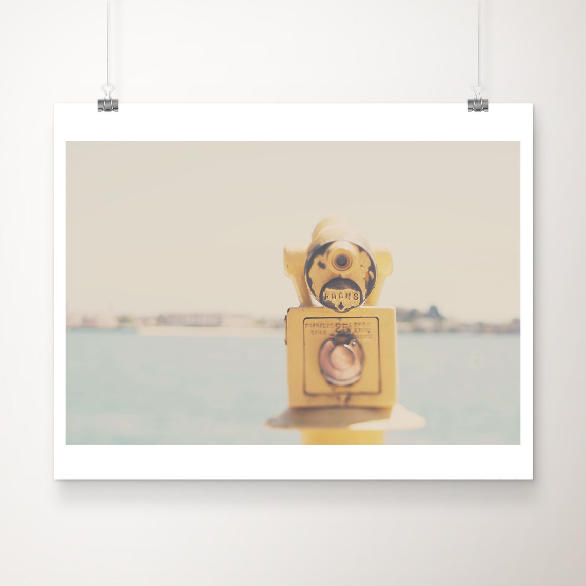 Yellow Pier Viewfinder Focus Coin Binoculars Ocean Photo Poster