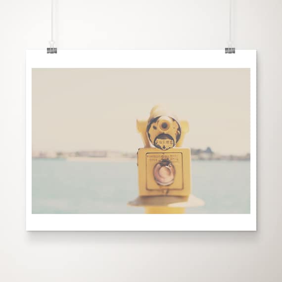 Yellow Pier Viewfinder Focus Coin Binoculars Ocean Photo Poster