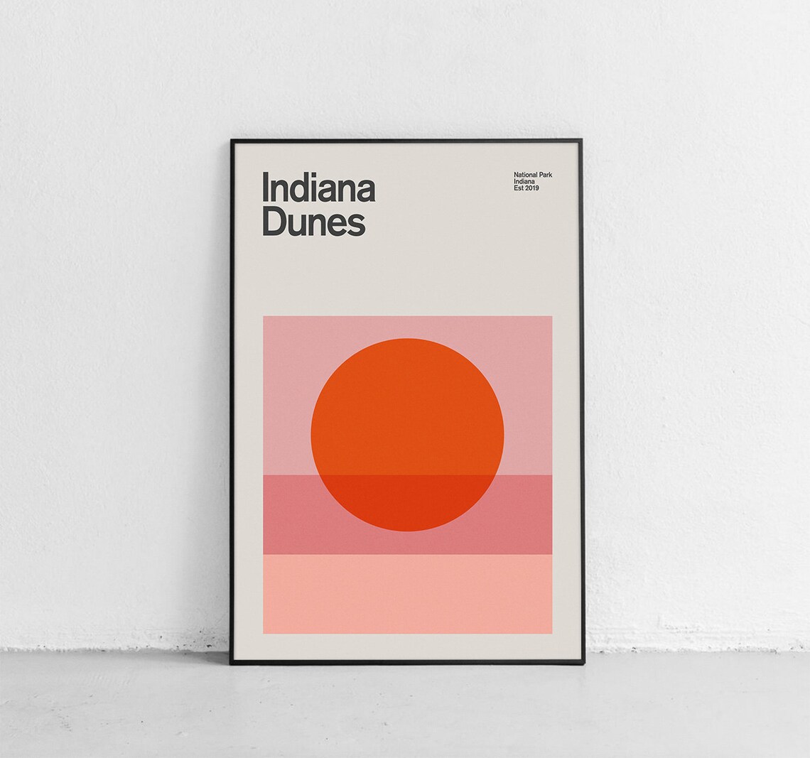 Indiana Dunes National Park Mid-Century Travel Poster