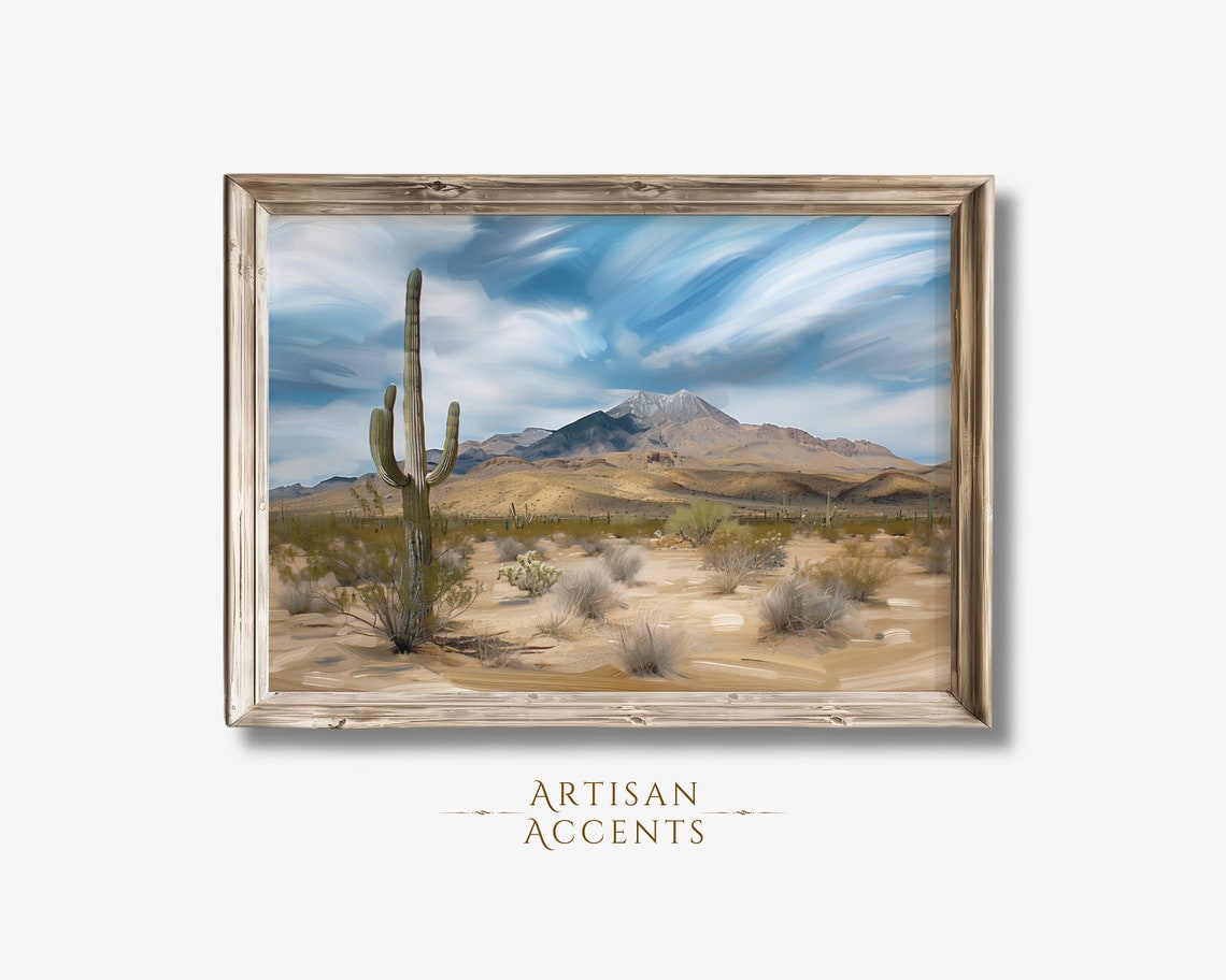 Saguaro Cactus Desert Mountains Blue Sky Southwest Landscape Poster
