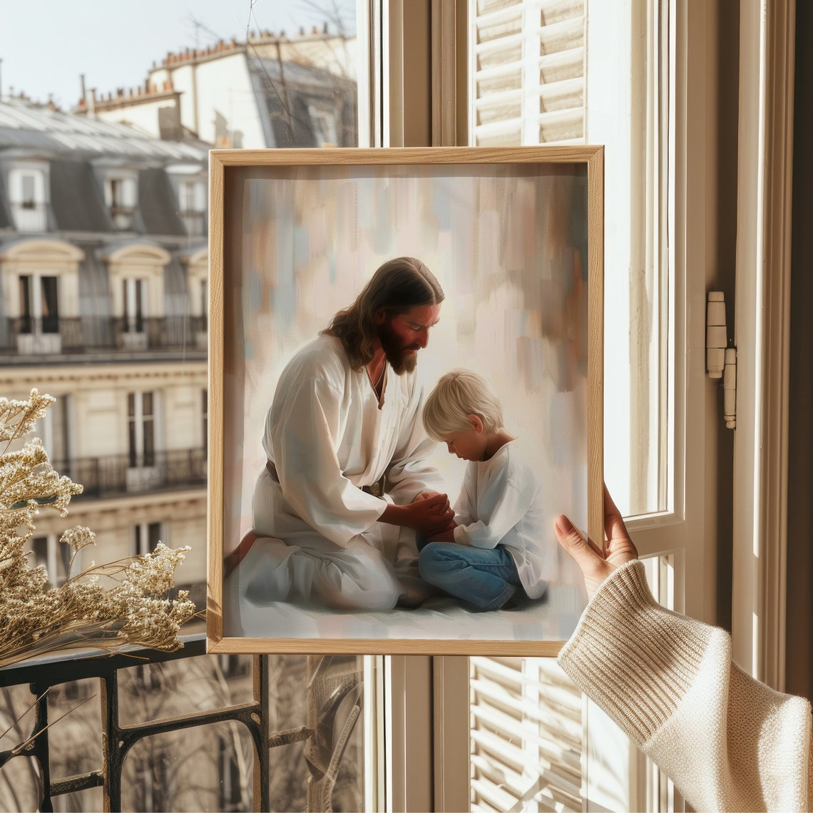 Jesus Holding Hands Praying Boy Soft Light Faith Christian Art Print - Image 3