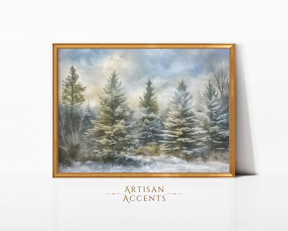 Winter Pine Trees Snowy Forest Christmas Evergreen Landscape Wall Art