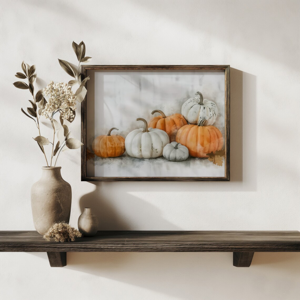 Autumn Pumpkins Harvest Cluster Watercolor Still Life Wall Art - Image 2