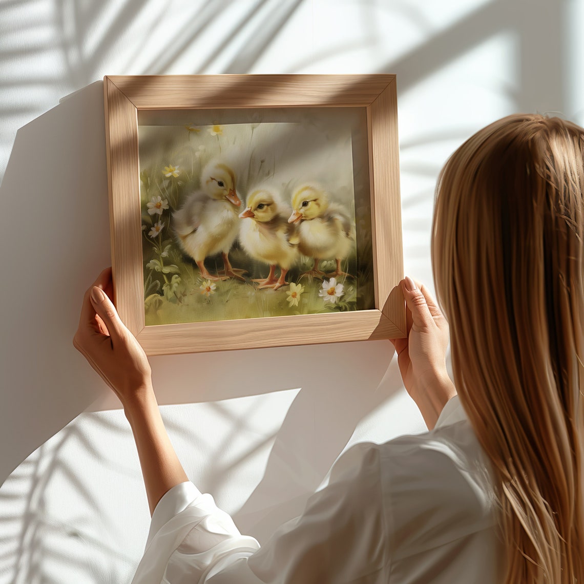 Three Baby Ducklings In Spring Wildflowers Cute Farmhouse Art Print - Image 3