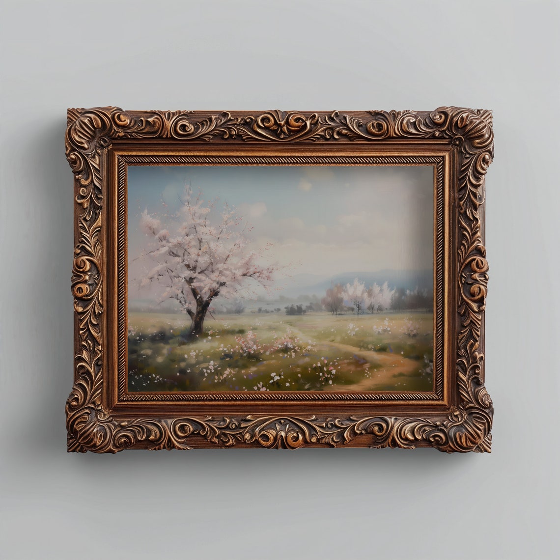 Cherry Blossom Tree Spring Meadow Pink Floral Landscape Wall Art - Image 4
