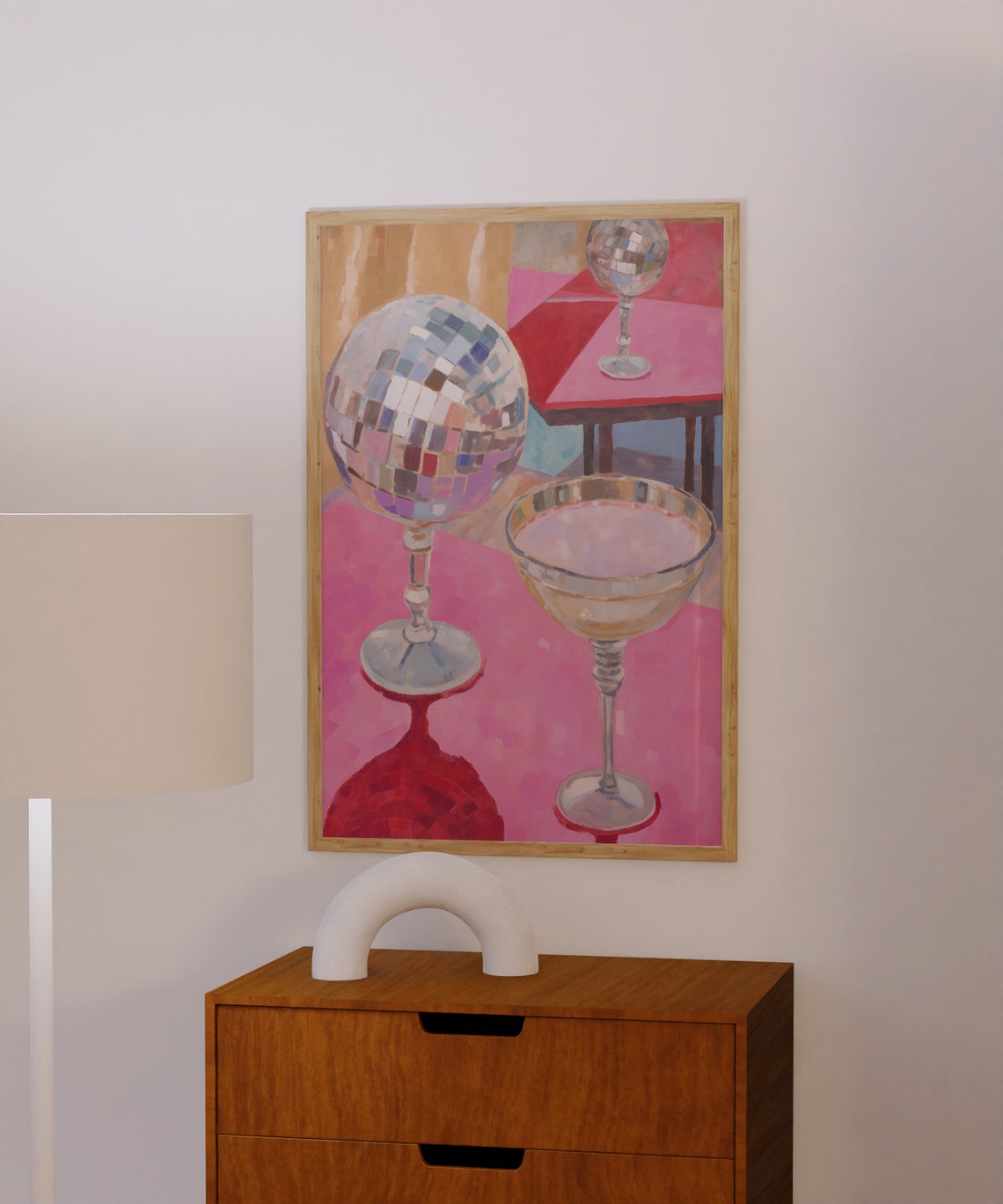 Disco Ball Cocktail Coupe Retro Party On Hot Pink Background Poster - Image 3