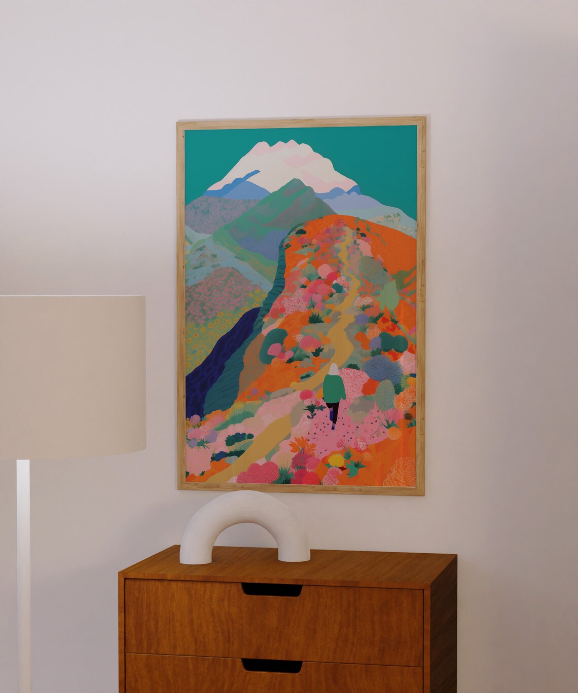 Vibrant Floral Mountain Trail With Solo Hiker Landscape Poster - Image 2