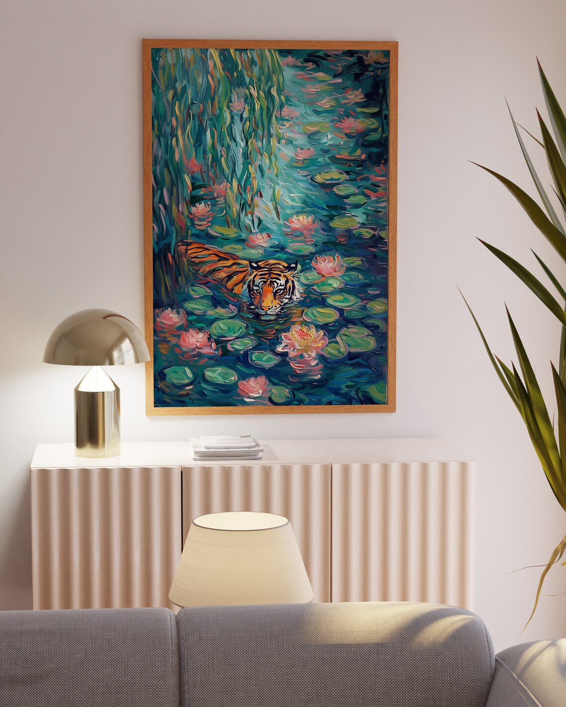 Colorful Tiger Painting, Maximalist Floral Art - Image 2
