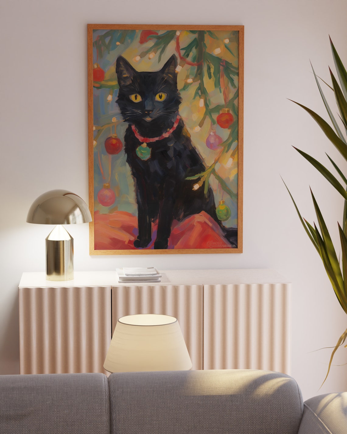 Black Cat With Red Collar Under A Christmas Tree Holiday Poster - Image 4