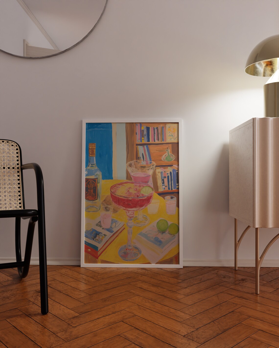 Pink Cocktail And Citrus Bar Cart Still Life Painting Poster - Image 3