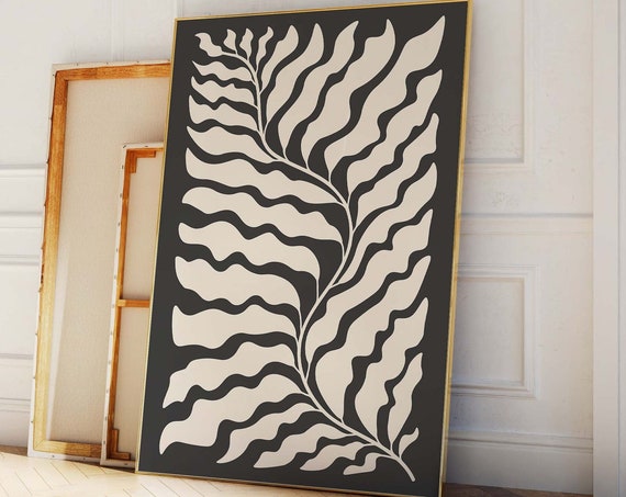 Botanical Print Art Black Abstract Floral Art Cute Trendy Wall Art Maximalist Wall Art