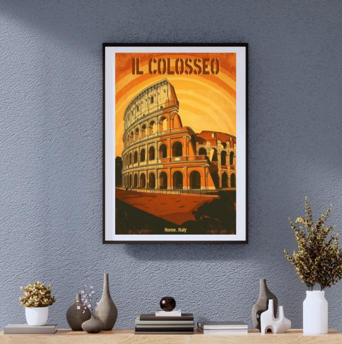 Ancient Il Colosseo Rome Sunset Orange Vintage Travel Poster
