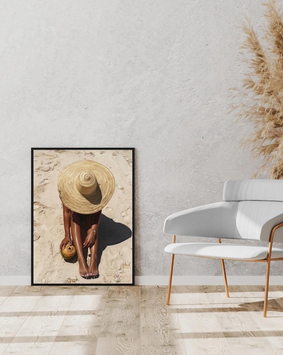 Straw Hat Beach Girl With Coconut Tropical Summer Vibes Poster