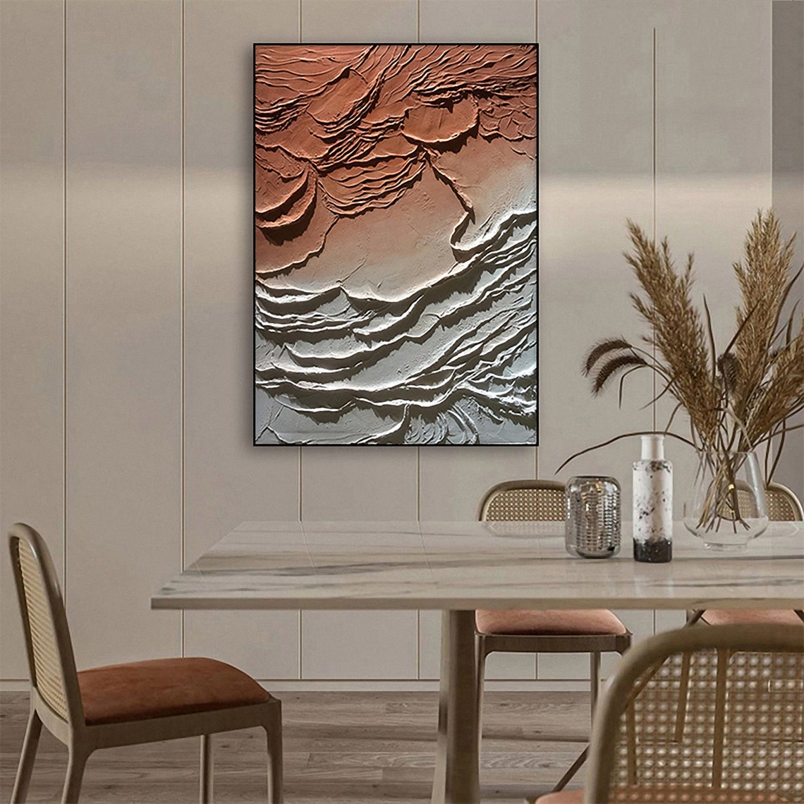 Hand Painted Abstract Mountain Wall Art Painting Brick Red White Thick Textured Wall Art Painting Living Room Decor Boho Wall Art - Image 6