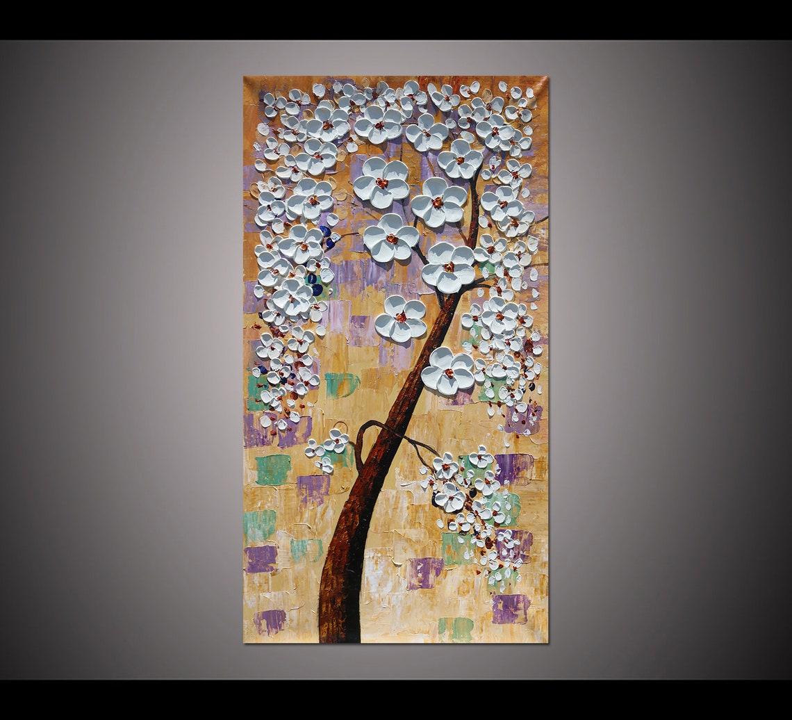 Tall White Blossom Tree Multicolor Palette Knife Floral Poster