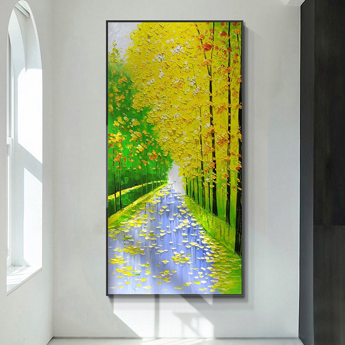 Hand Painted Forest Landscape Oil Painting On Green Yellow Abstract Painting Large Wall Art For Living Room Wall Decor Spiritual Art - Image 6