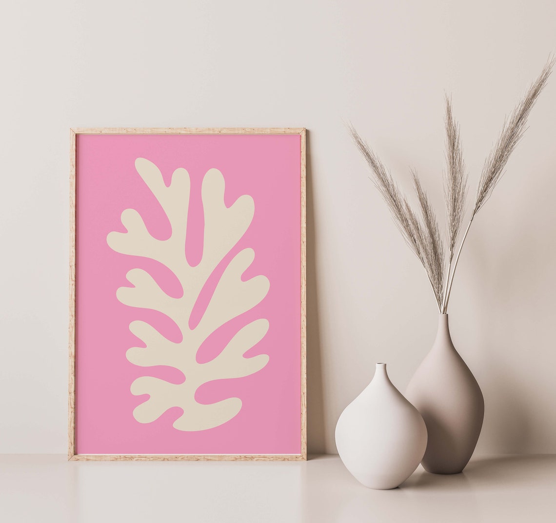 Matisse Inspired Pink Cut Out Leaf Modern Abstract Art Poster - Image 3