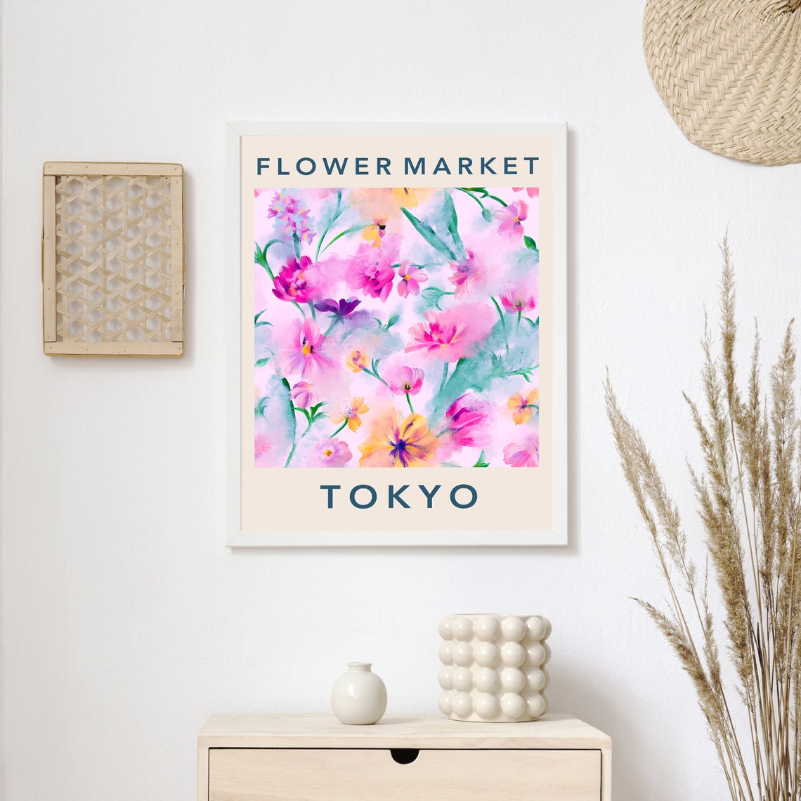 Flower Market Tokyo Soft Pink Wildflower Watercolor Art Poster - Image 3
