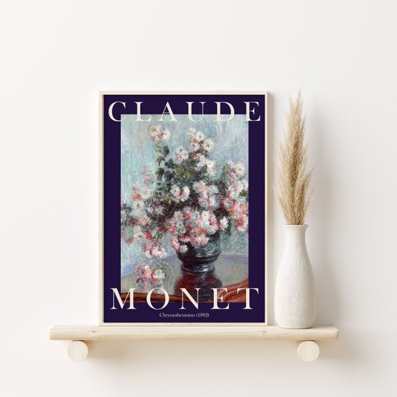 Claude Monet Art Print Modern Vintage Poster Exhibition Wall Art Monet Wall Art Vintage Wall Art Chrysanthemums Navy Blue