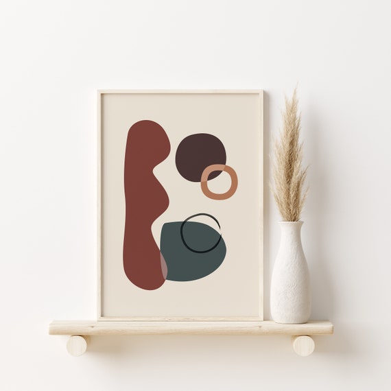 Boho Art Print Neutral Green Bohemian Poster Living Room Decor Abstract Shapes Gallery Wall A5 A4 A3 A2 Gift Present