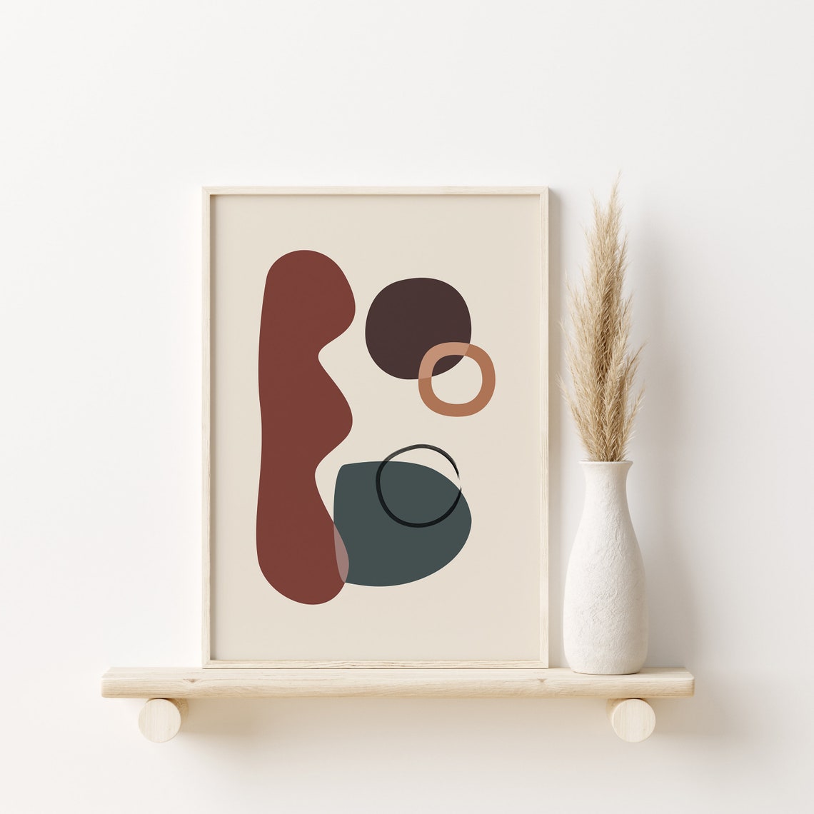 Neutral Boho Abstract Shapes Terracotta Green Modern Art Poster