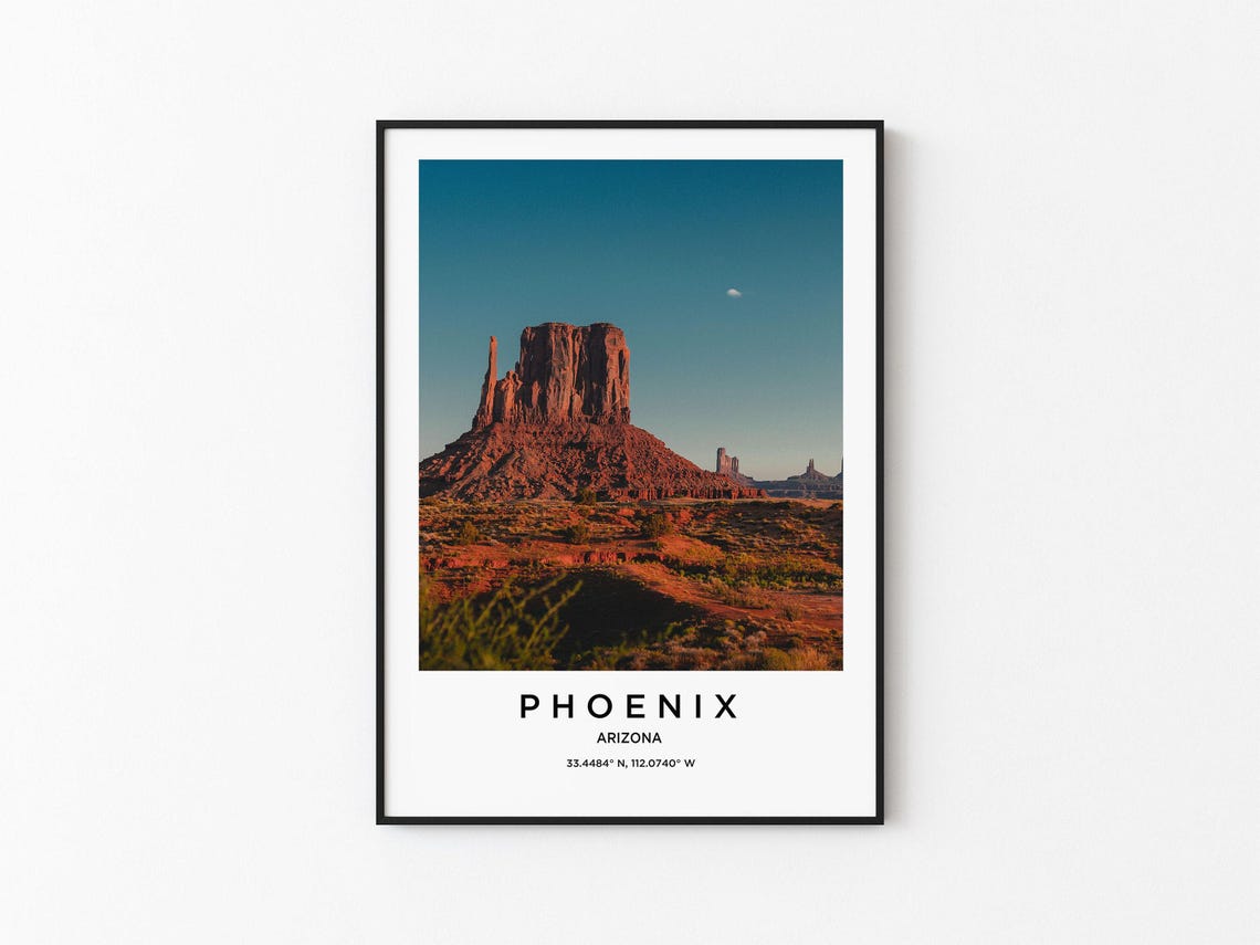 Phoenix Arizona Desert Butte Glowing Red in the Sunset Light Poster