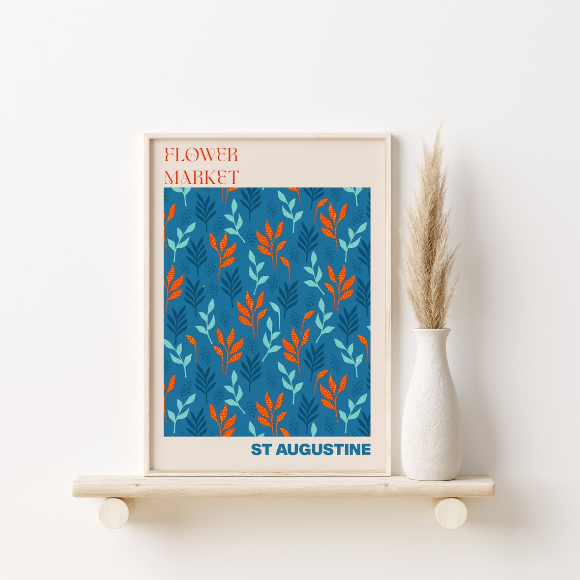 St Augustine Flower Market Poster Navy Tropical Leaf Artwork - Image 3