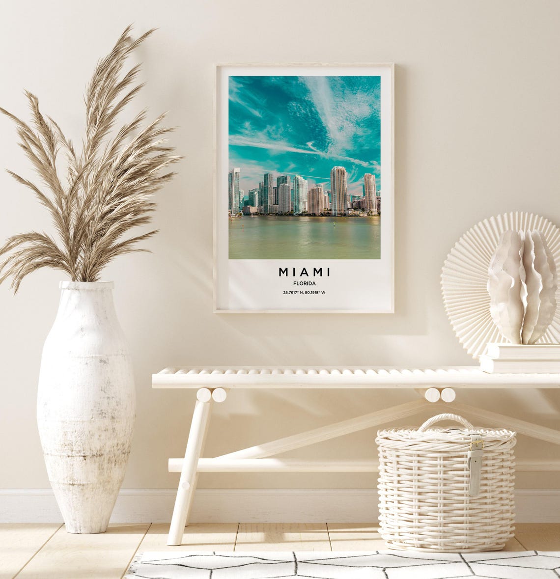 Miami Florida Teal Sky Downtown Skyline Waterfront Cityscape Poster - Image 3