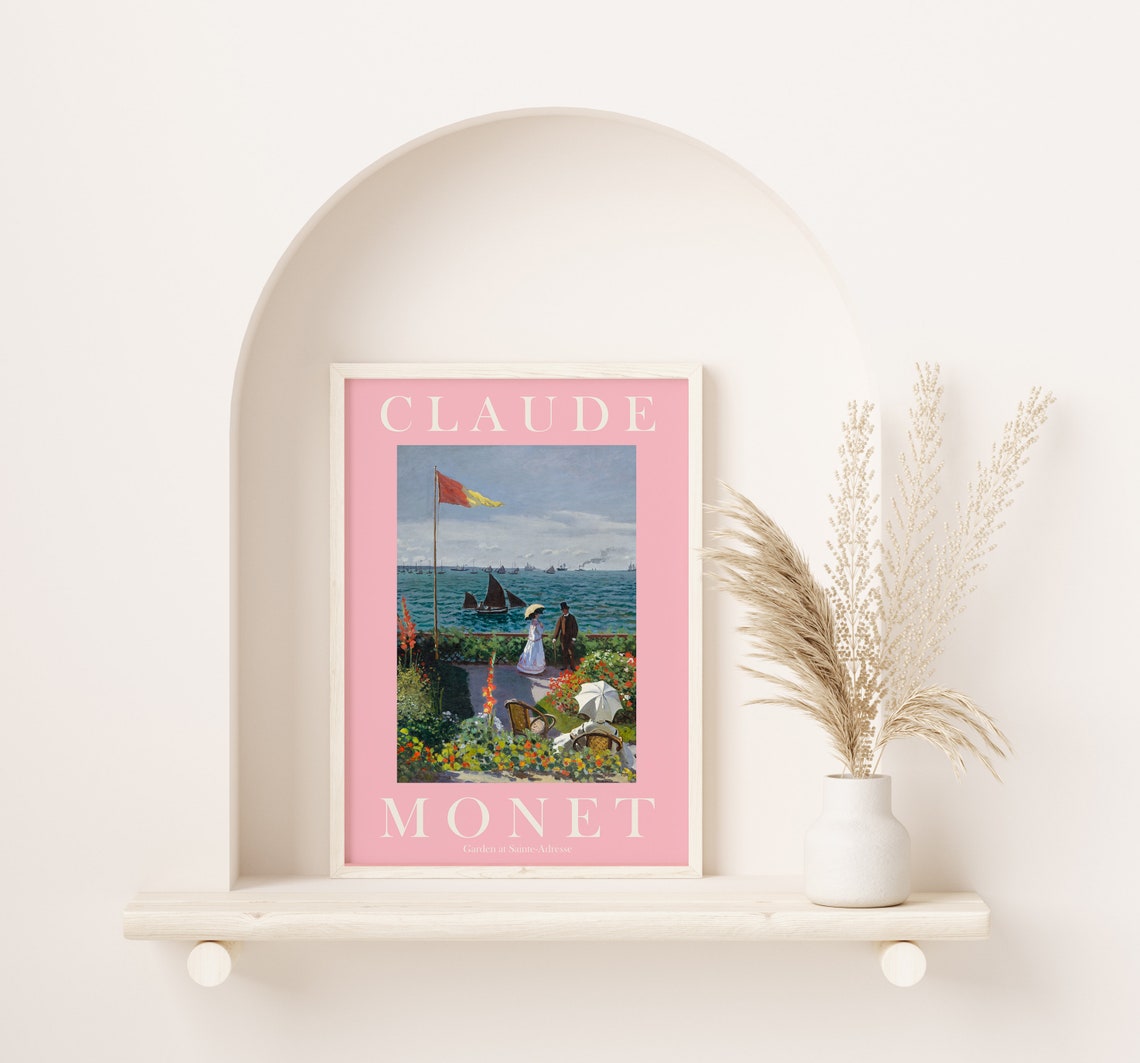 Claude Monet Garden at Sainte-Adresse Seaside Pink Border Poster - Image 2